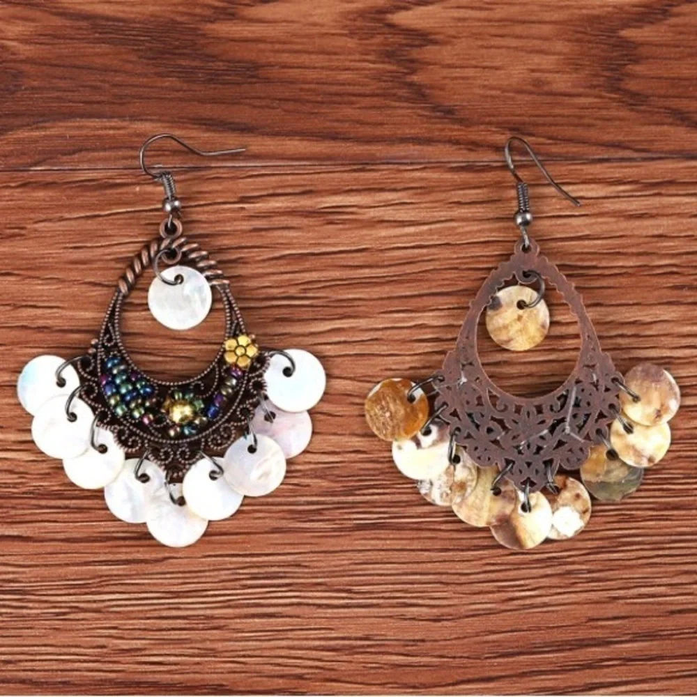 Boho Beaded Tassel Disc Drop Pierced Earrings ER17